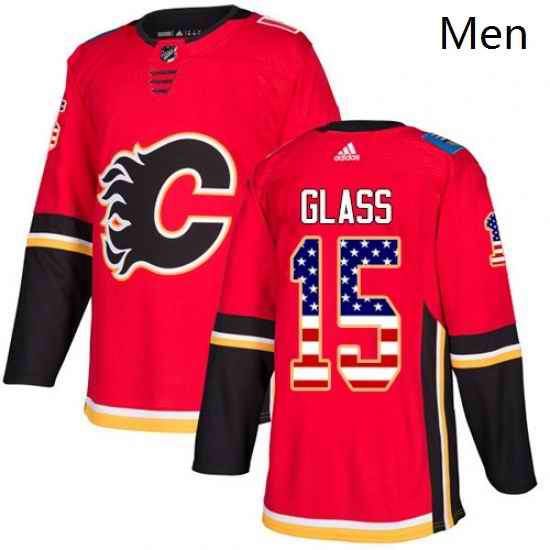 Mens Adidas Calgary Flames 15 Tanner Glass Authentic Red USA Flag Fashion NHL Jersey
